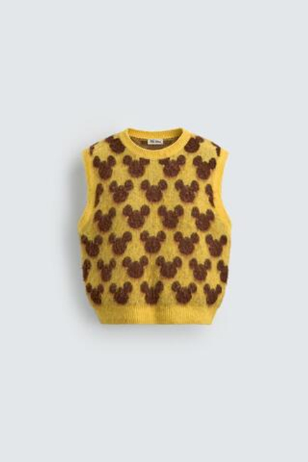 ZARA HARRY LAMBERT X DISNEY ТРИКОТАЖНЫЙ ЖИЛЕТ С ПРИНТОМ МИККИ, ЖЕЛТЫЙ