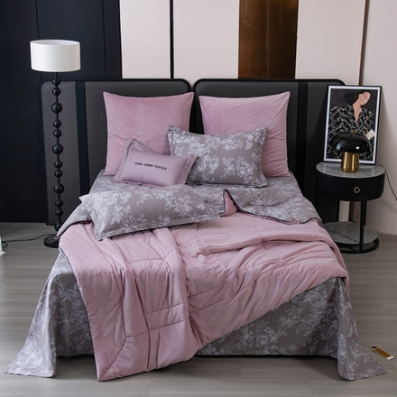 КПБ на резинке Сатин Velouria Luxe с Одеялом VLR012, Евро, 4 наволочки, простынь 140*200*25