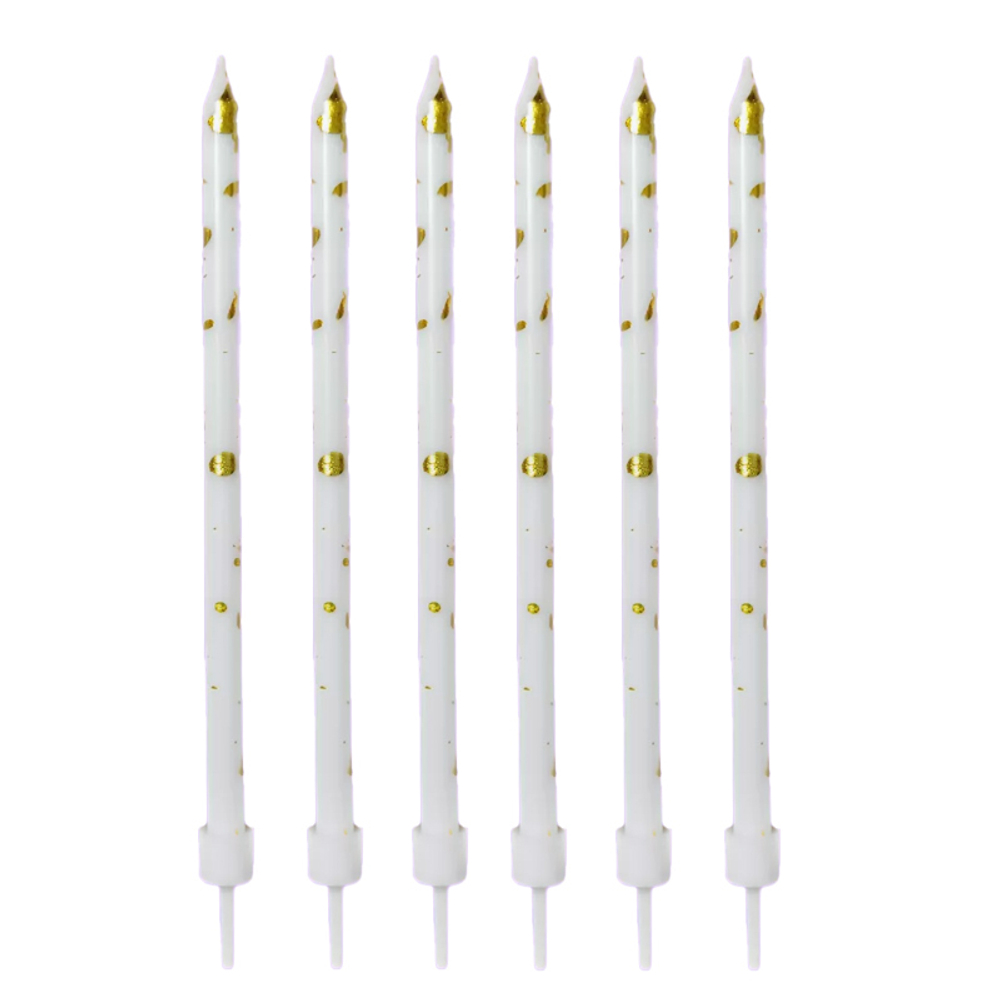 Свечи тортово-коктейльные Белые с золотом с держателями