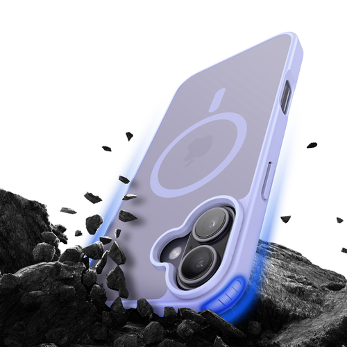 Прозрачный матовый чехол с фиолетовыми рамками (Light Purple) и с поддержкой MagSafe от Dux Ducis для iPhone 16, серия Yind Series Case