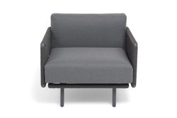 "Джелло" кресло плетеное из роупа, каркас алюминий темно-серый (RAL7024) муар, роуп темно-серый круглый, ткань темно-серая 027