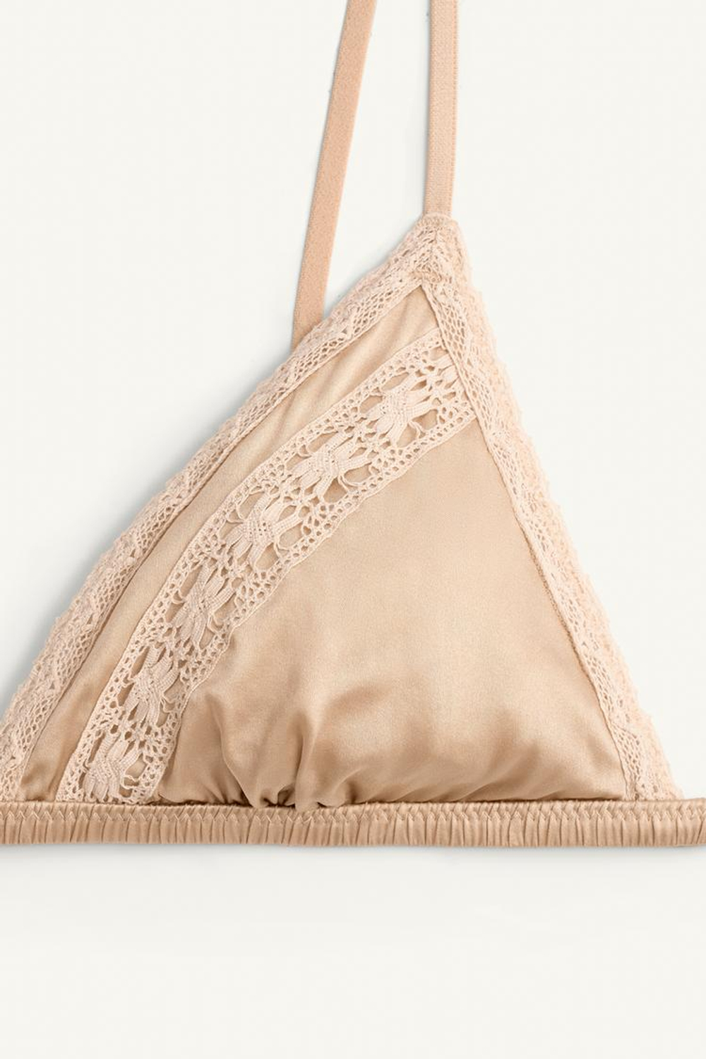 ZARA ШЕЛКОВЫЙ БЮСТГАЛЬТЕР С ТРЕУГОЛЬНЫМИ ЧАШЕЧКАМИ - LIMITED EDITION, БЕЖЕВО-РОЗОВЫЙ