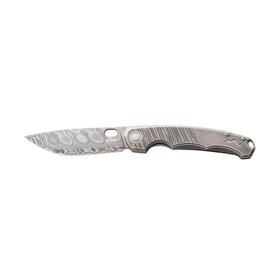 Нож скл."ECLIPSE", ст.DAMASTEEL, кл. с отверст., рук.титан с гравировкой, отверств.д/темляка,титан клипса,лимит.100ШТ,дерев.коробка