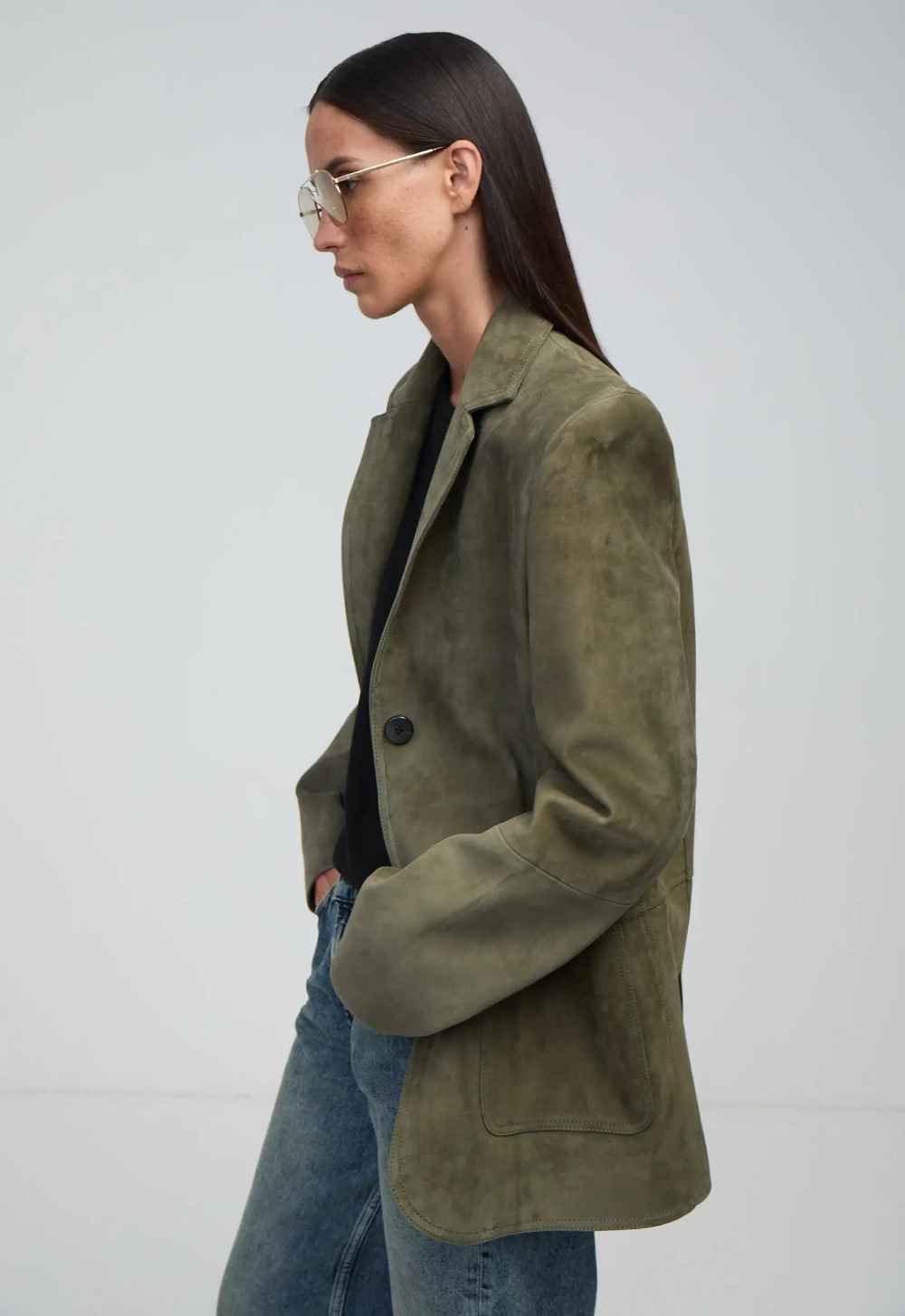 Жакет из натуральной замши, Зеленый