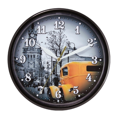 Часы настенные, модель 09, D 225 мм, стекло пластик, пластиковый обод, цвет-чёрный