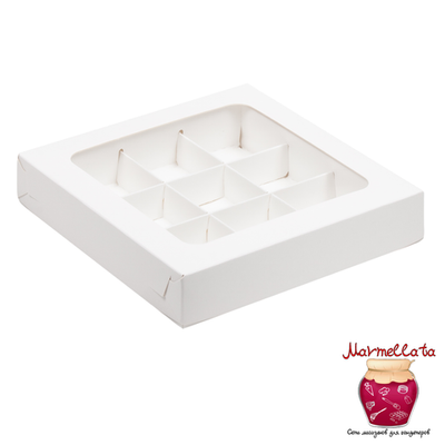 Упаковка на 9 конфет с крышкой БЕЛАЯ 165*165*30 мм
