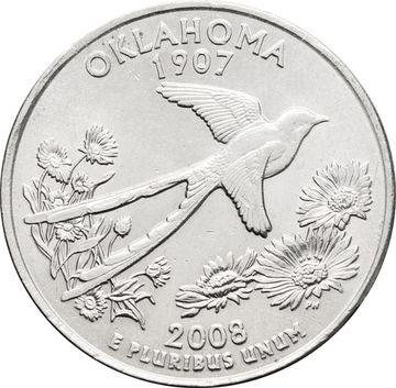 25 центов (1/4 доллара, квотер) 2008 США «Штат Оклахома» (P)