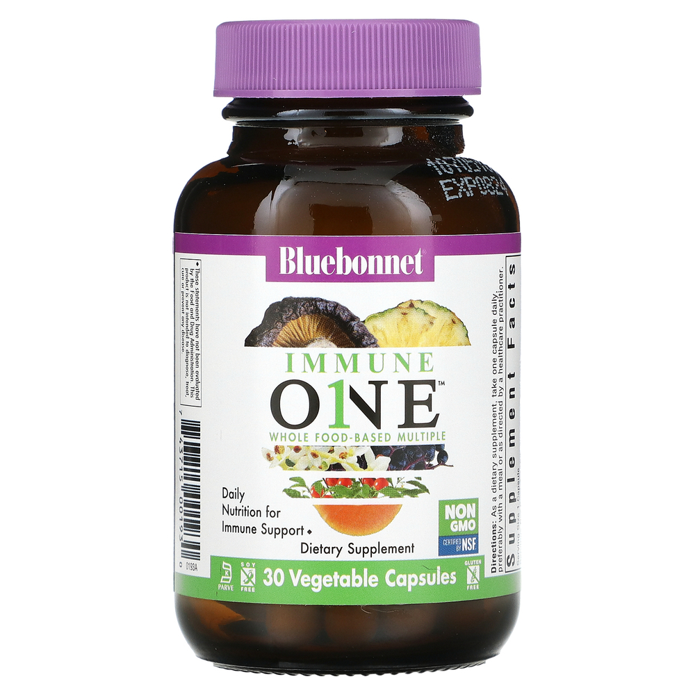 Bluebonnet Nutrition, Immune ONE, мультивитаминная добавка на основе цельных продуктов, 30 растительных капсул