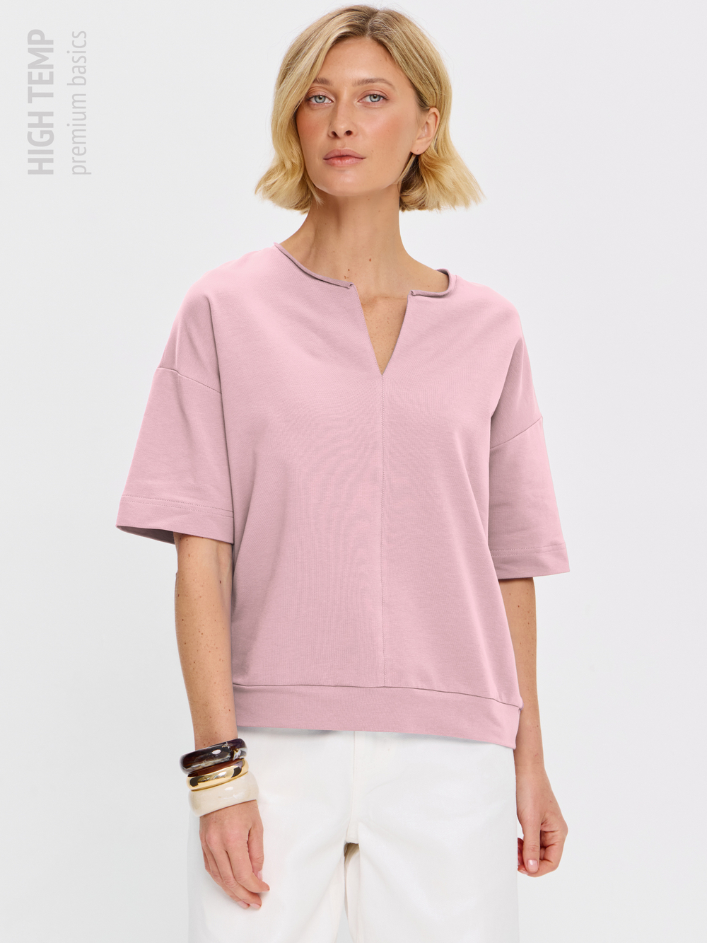 Плотная футболка из футера 2-нитки с V-вырезом HIGH TEMP