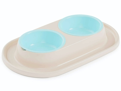 Миска для животных 0,3л "Мур-мяу" двойная на подставке (св.бежевый) (уп.9)