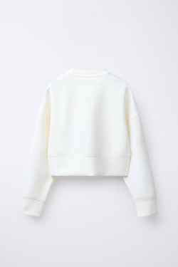 ZARA УКОРОЧЕННАЯ ТОЛСТОВКА ИЗ СМЕСОВОГО МОДАЛА С ЗАСТЕЖКОЙ-МОЛНИЕЙ, БЕЛЫЙ