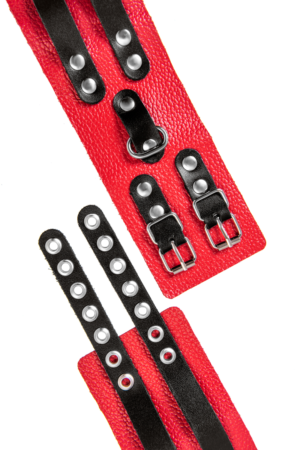 Оковы Pecado с двумя ремешками с люверсами красные 25 см