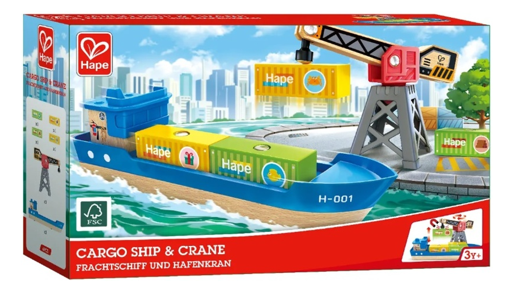 Детский игровой набор "У моря". Грузовой корабль и подъемный кран