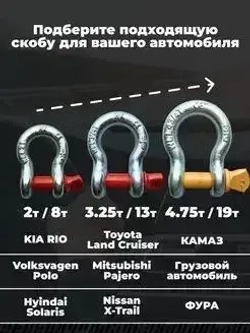 Комплект буксировочных шаклов / Скобы такелажные 2т/8т 2шт