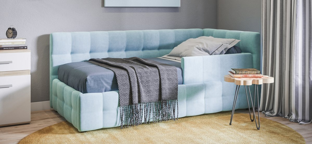 Босс Мини Кровать+ПМ 90*200 Велюр Монолит аква