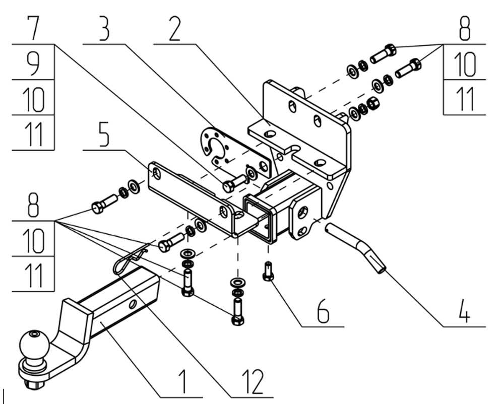 Фаркоп на Toyota Land Cruiser 300 2021- без подрезки бампера. Тип шара: E. Нагрузки: 3500/140 кг, TY 52