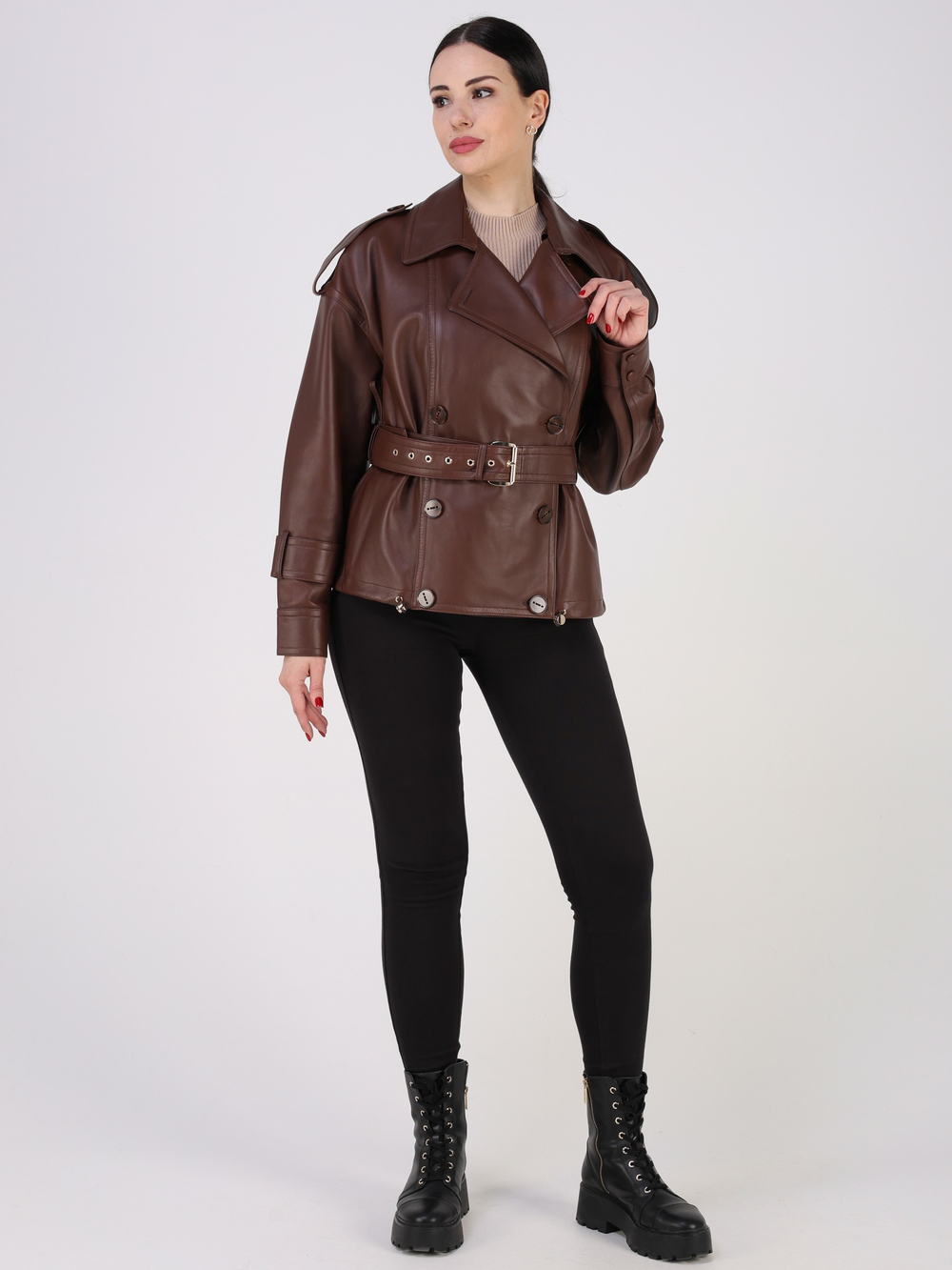 Кожаная куртка демисезонная косуха двубортная