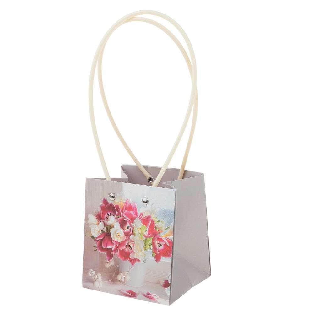 Пакет квадрат М 11,5x10,5xH13 ЦВЕТЫ Красный