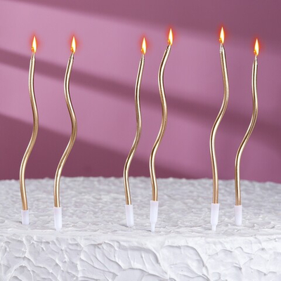 Свечи для торта витые "Серпантин" 6 шт, коктейльные, шампань