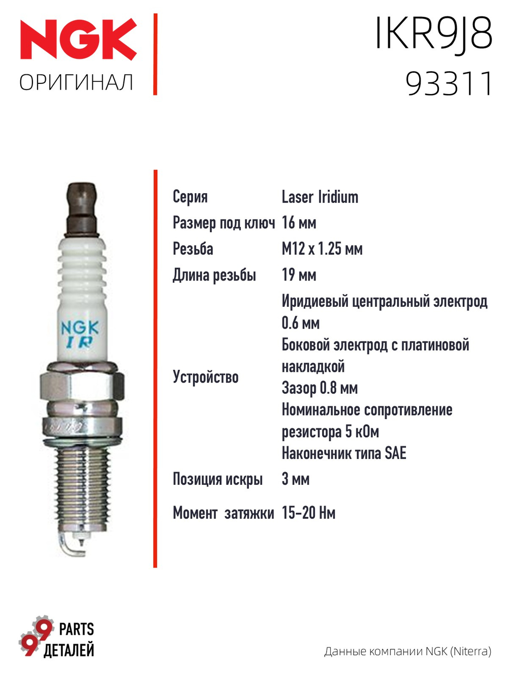 NGK IKR9J8 93311 Иридиевые свечи зажигания, 4 шт.