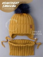 Шапка зимняя для мальчика на завязках и снуд