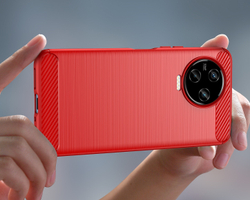 Мягкий защитный чехол красного цвета для Infinix Note 12 Pro с 2023 года, серия Carbon (дизайн в стиле карбон) от Caseport