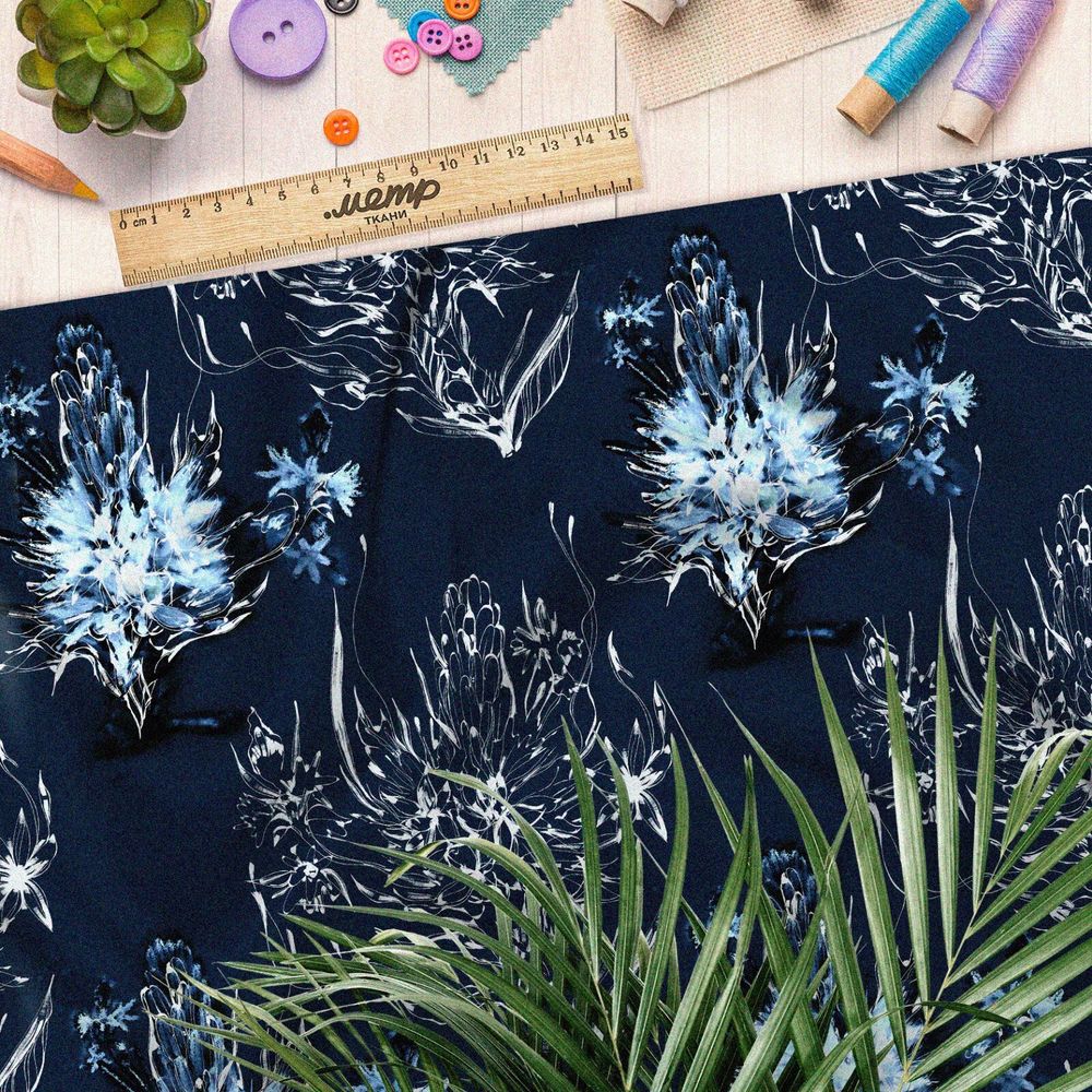 Ткань шелк Армани белые воздушные растения