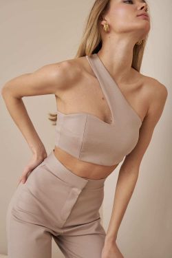 Асимметричный топ из джерси цвета какао