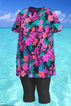 Купальный костюм 17250-17133 розовые цветы на черном