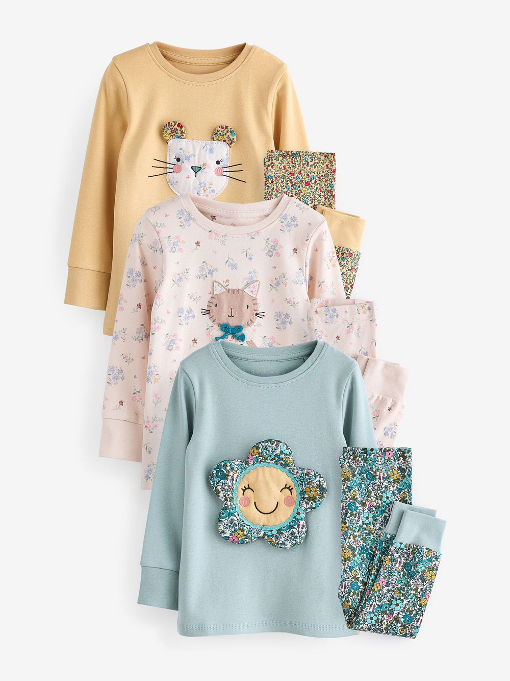 Пижама для девочки Next 970-304, 3 шт., Бежевый, Розовый, Голубой