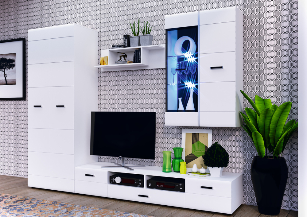 Тумба для ТВ Нэнси New (2дв.+1ящ.), Белый глянец холодный, Белый