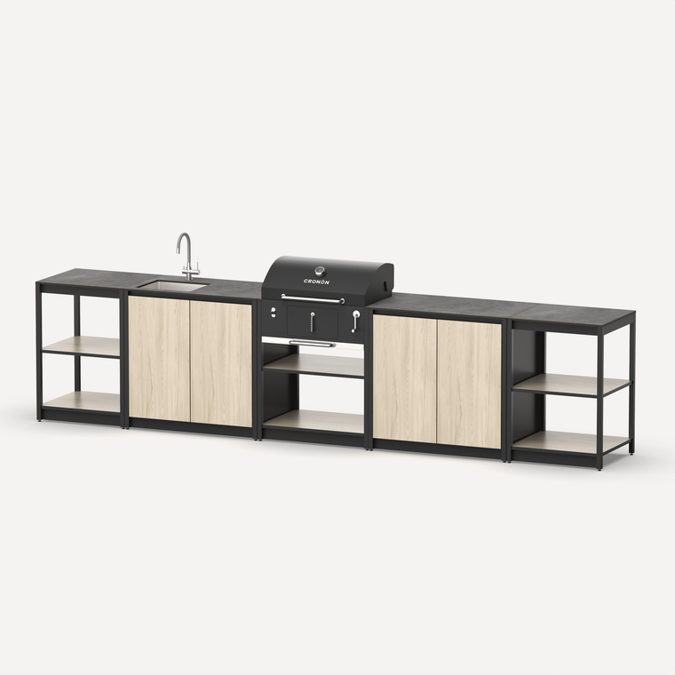 Мангальный комплекс Lounge M-118SB, 3.8 м, дуб сонома/черный мрамор