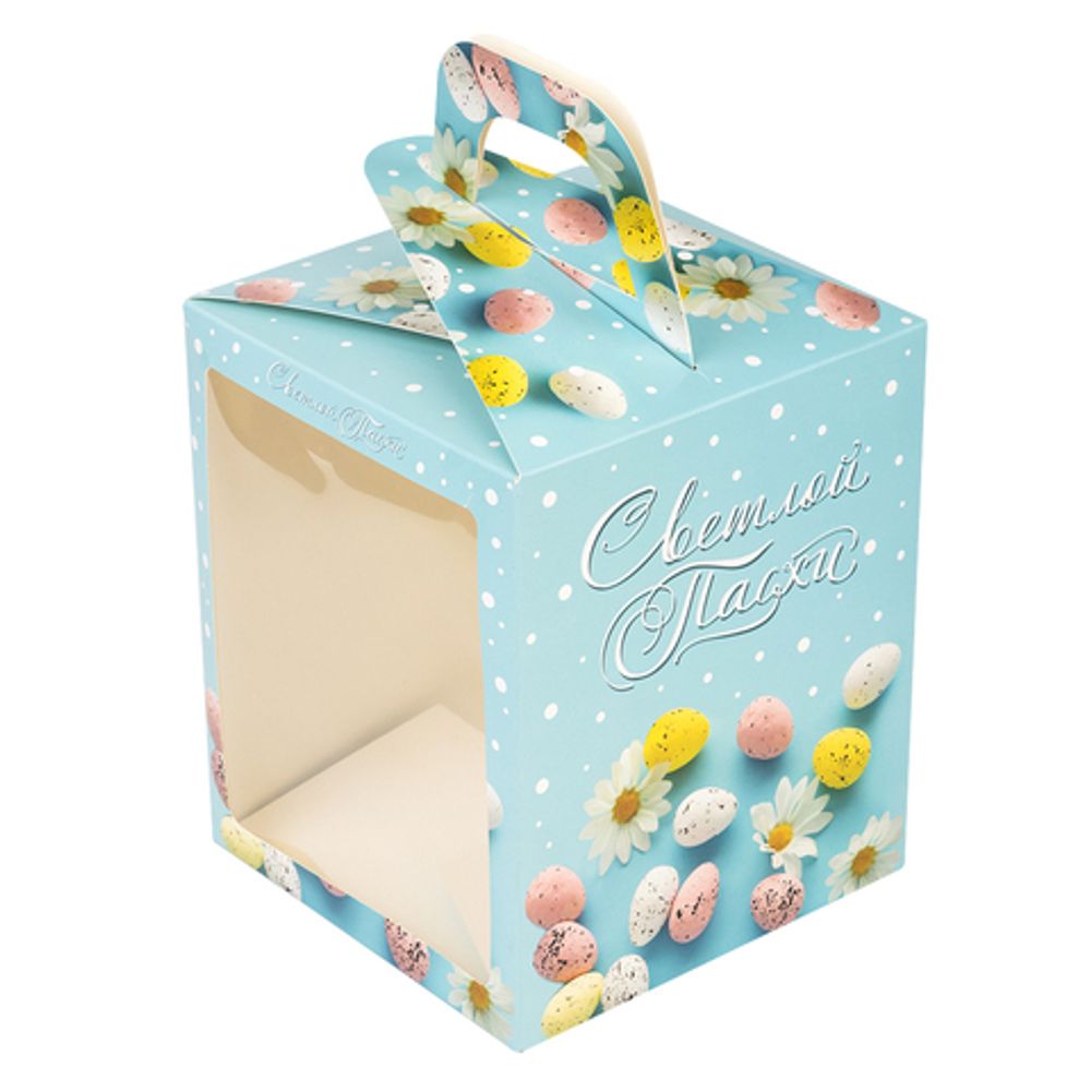 Коробка для кулича с окном &quot;Светлой пасхи, голубая&quot; 15*15*18 см