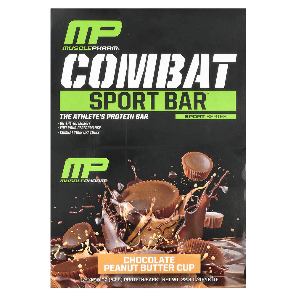 MusclePharm, Combat Sport Bar, шоколадный батончик с арахисовым маслом, 12 батончиков, 54 г (1,90 унции)