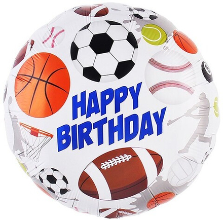 Шар (18''/46 см) Круг, С Днем Рождения (спортивные мячи), 1 шт. в уп.