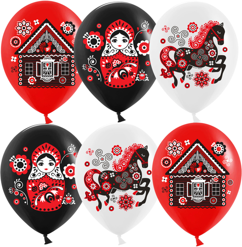 Шар (12''/30 см) Русские мотивы, Ассорти, пастель, 1 ст, 25 шт.