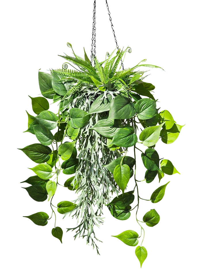 Искусственные растения Олений Рог и Сциндапсус в подвесном кашпо