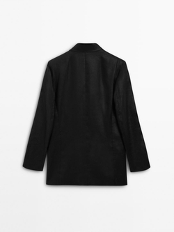 Massimo Dutti Двубортный пиджак из 100% льна, черный