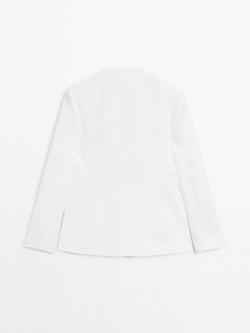 Massimo Dutti Блейзер из 100% льна с лацканами, натуральный, кремовый