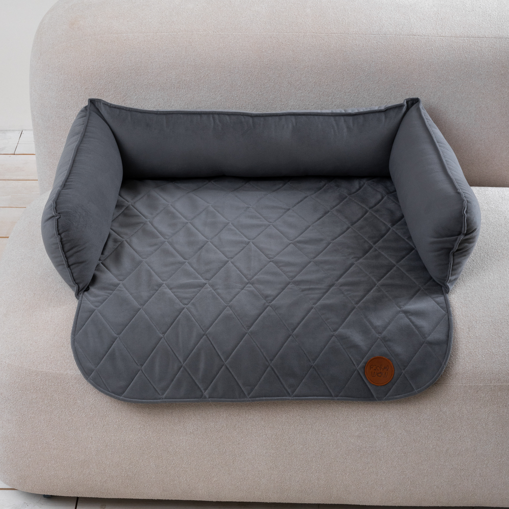 Диванный лежак из микровелюра, серый 90х60 Rachel WOW