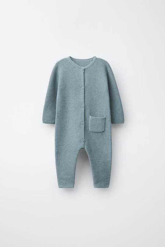 ZARA ВЯЗАНЫЙ КОМБИНЕЗОН LINKS, ЗЕЛЕНОВАТО-СИНИЙ