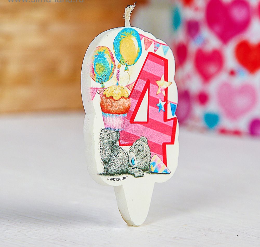 Свеча в торт, цифра 4 Me To You, 5 х 8,5 см