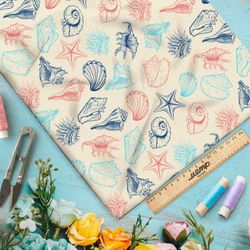 Ткань оксфорд 210 разноцветные ракушки