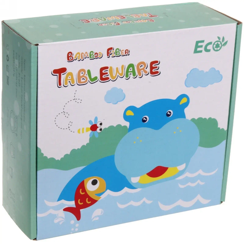 Набор детской посуды из бамбука 5 предметов «Бегемот»