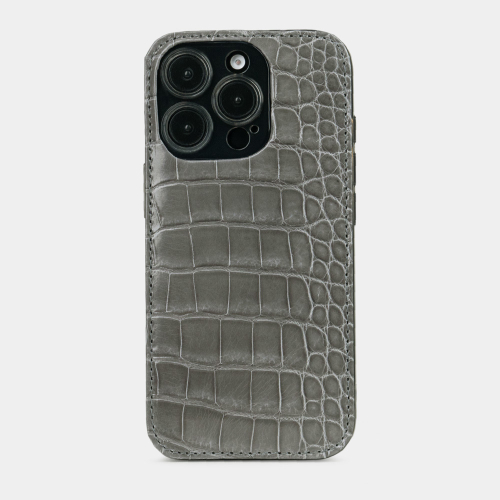 Чехол-накладка кожаная для iPhone 16 Pro, аллигатор серого цвета