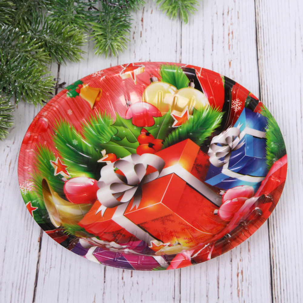 Поднос пластиковый «Новогодние подарки» 22см