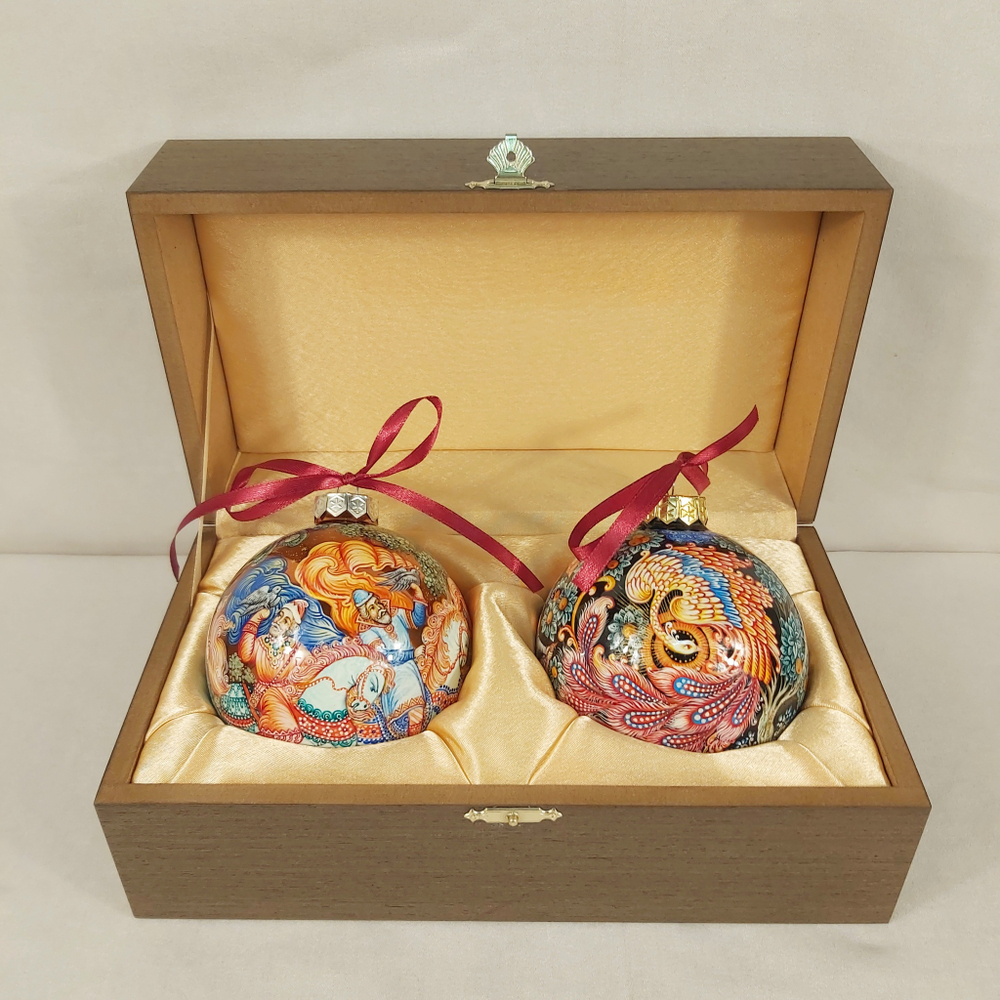 Набор новогодних шаров с ручной росписью "Царская охота" и "Жар-птица"