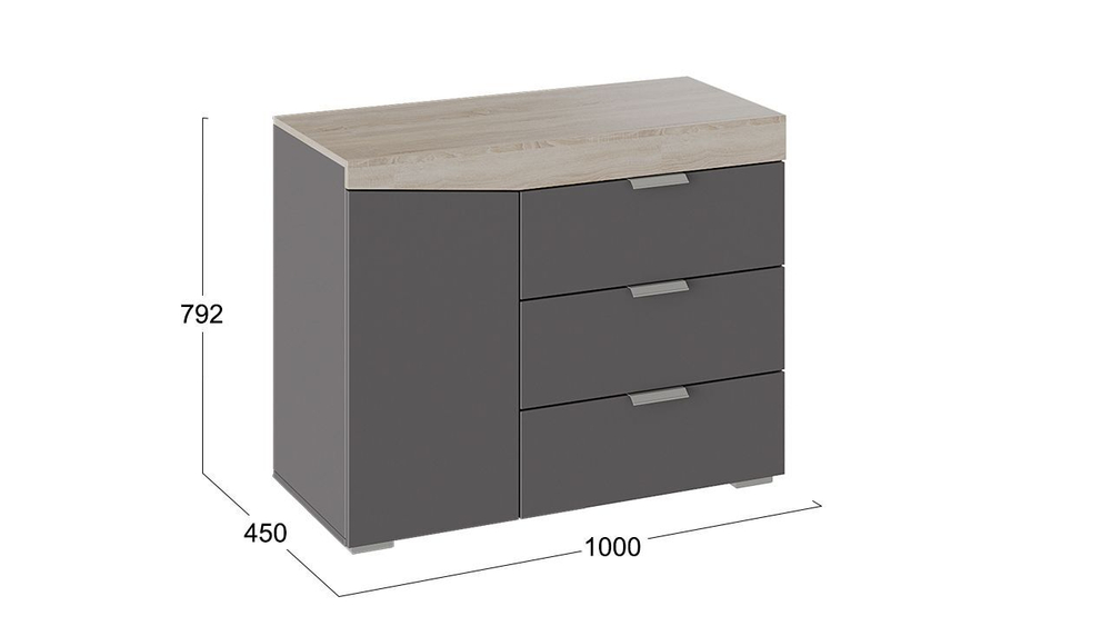 Комод для одежды с ящиками и полками Дуб Сонома/Белый Ясень 3 ящика 100х45х79 см