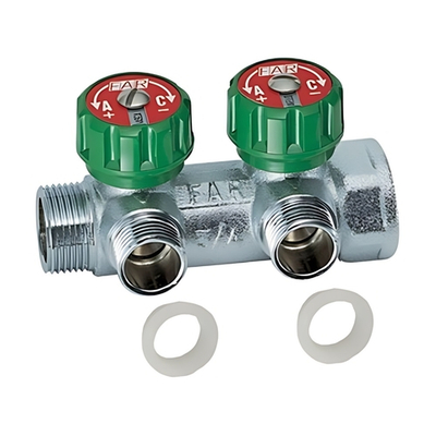 Коллектор регулирующий проходной FAR MULTIFAR 3821 - 3/4"(НР/ВР) на 2 контура 1/2"(EK + Flat-Faced)