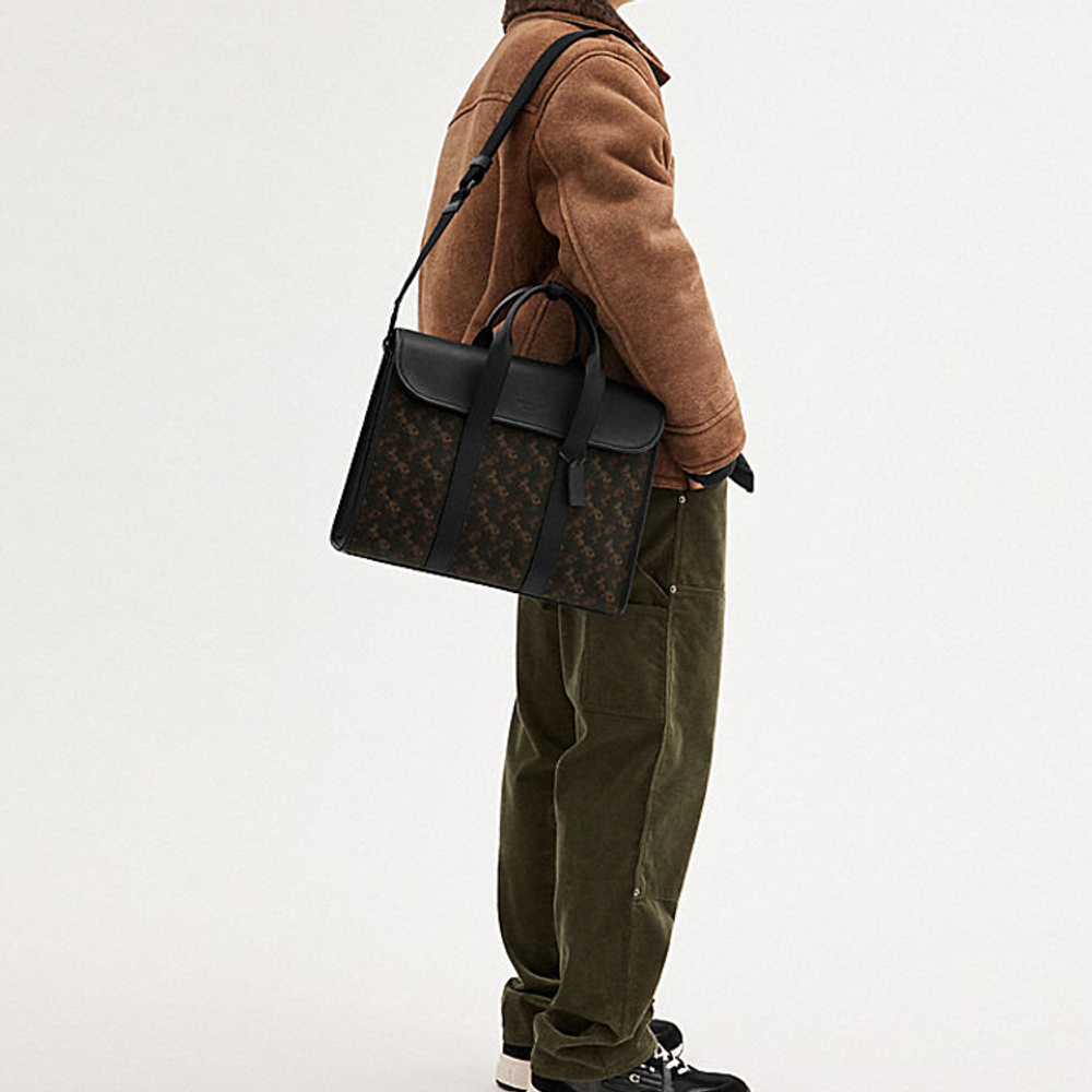 COACH Gotham Canvas With Leather Briefcase, One Shoulder Handbag Large Men"s Black